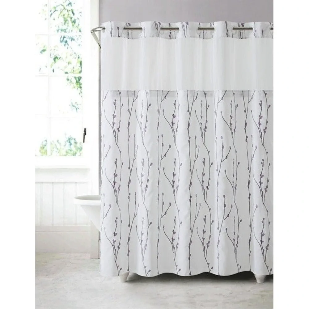 NEW Hookless Cherry blossom lilac Shower Curtain wPeva Liner fabric 3in1 set